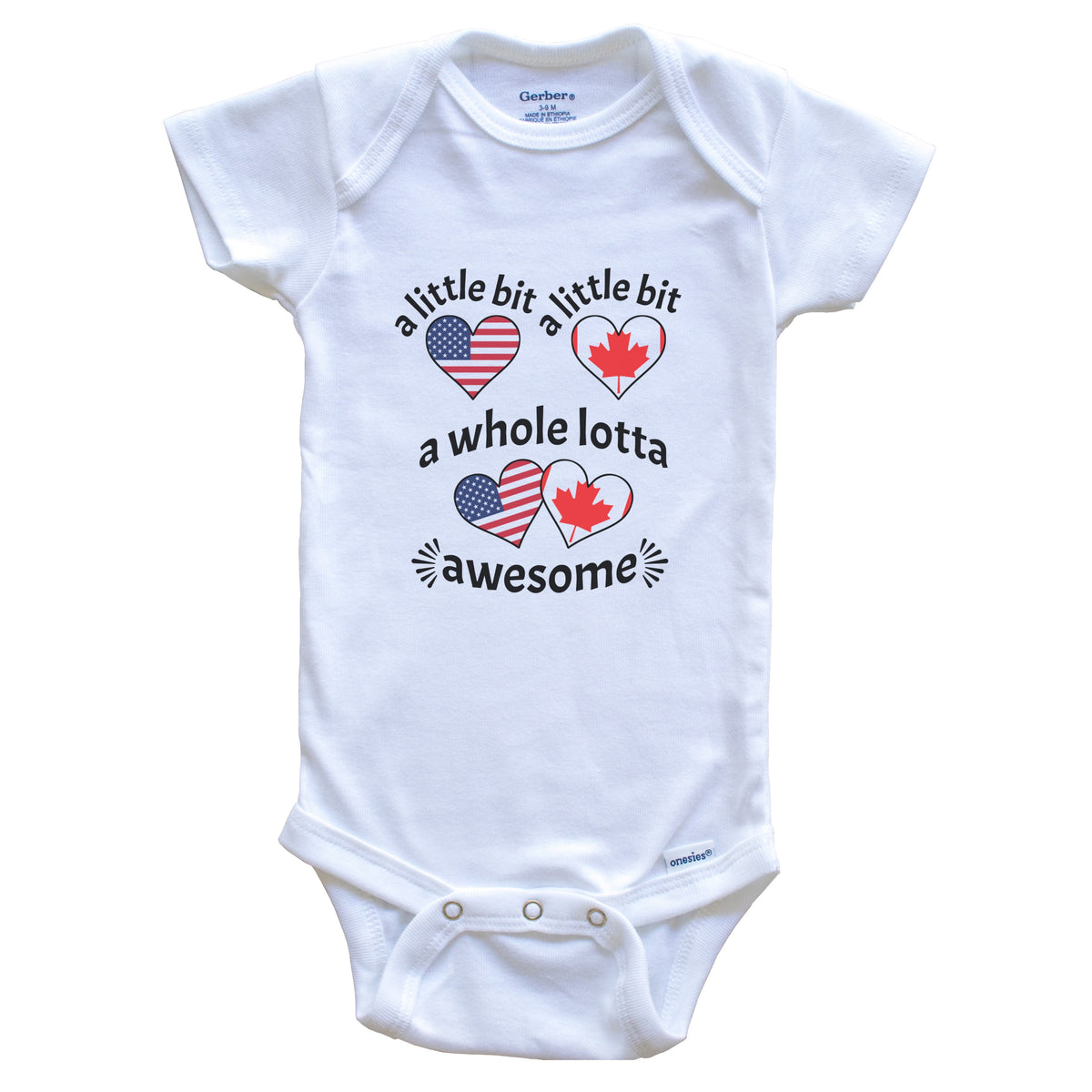 A Little Bit Canadian American Canada USA Heart Flags Baby Bodysuit