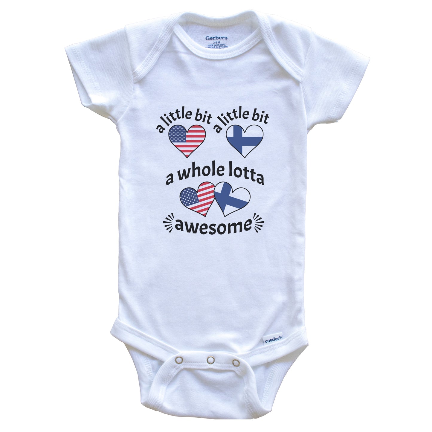 A Little Bit Finnish American Finland USA Heart Flags Baby Bodysuit