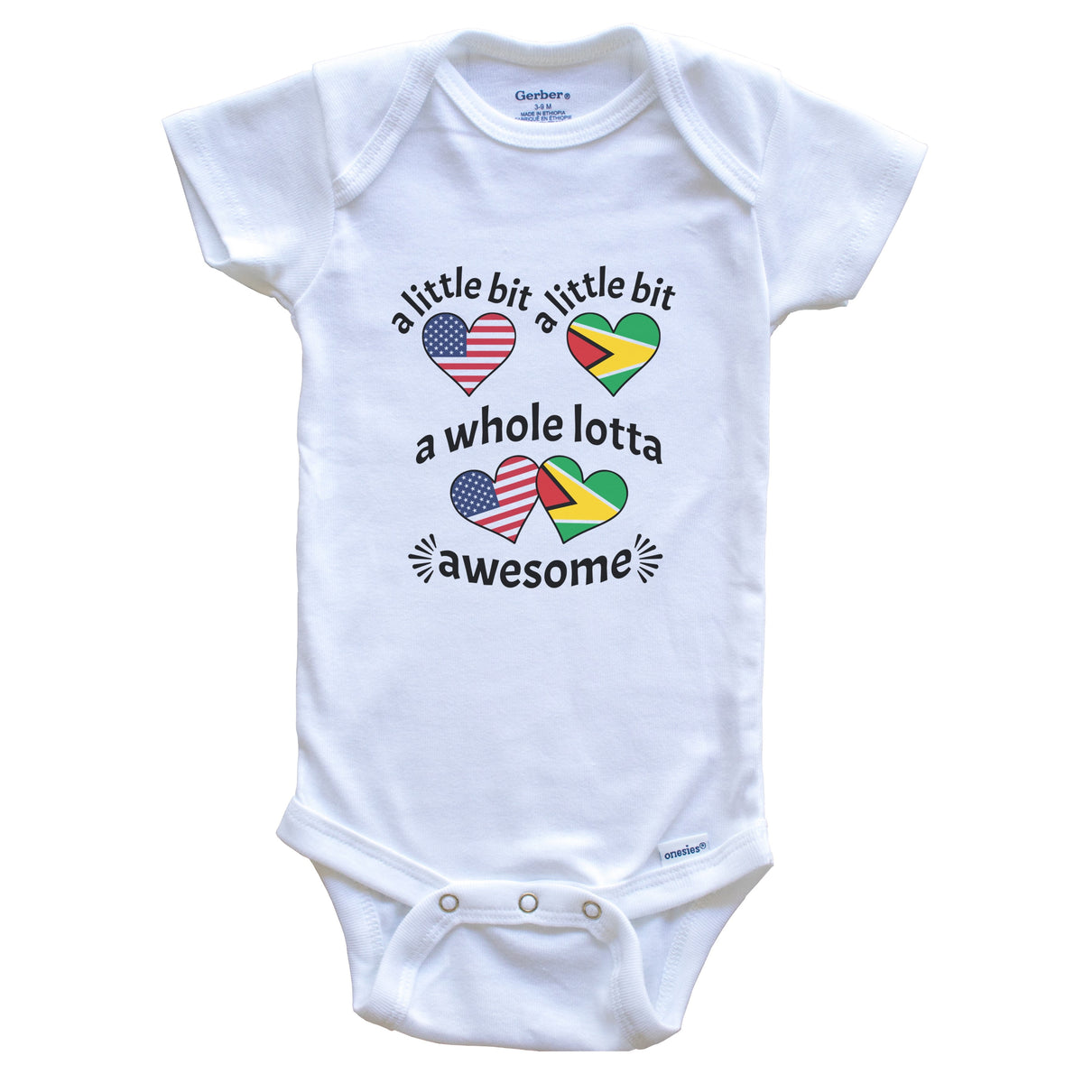 A Little Bit Guyanese American Guyana USA Heart Flags Baby Bodysuit