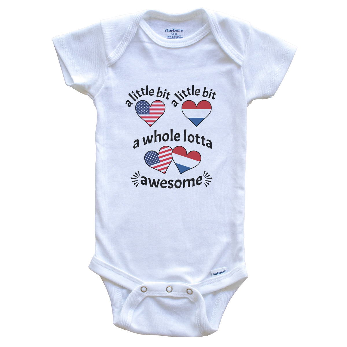A Little Bit Dutch American Netherlands USA Heart Flags Baby Bodysuit
