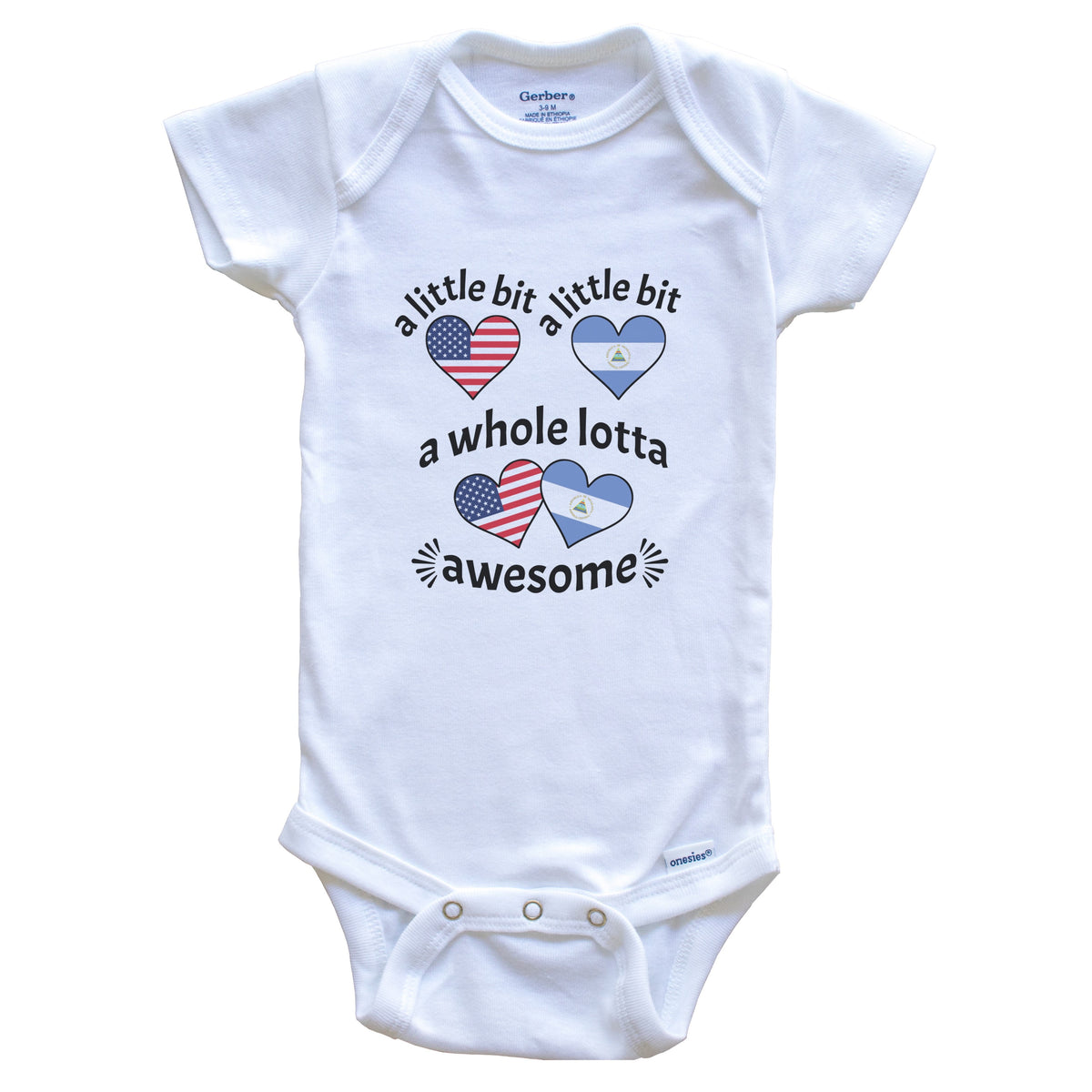 A Little Bit Nicaraguan American Nicaragua USA Heart Flags Baby Bodysuit