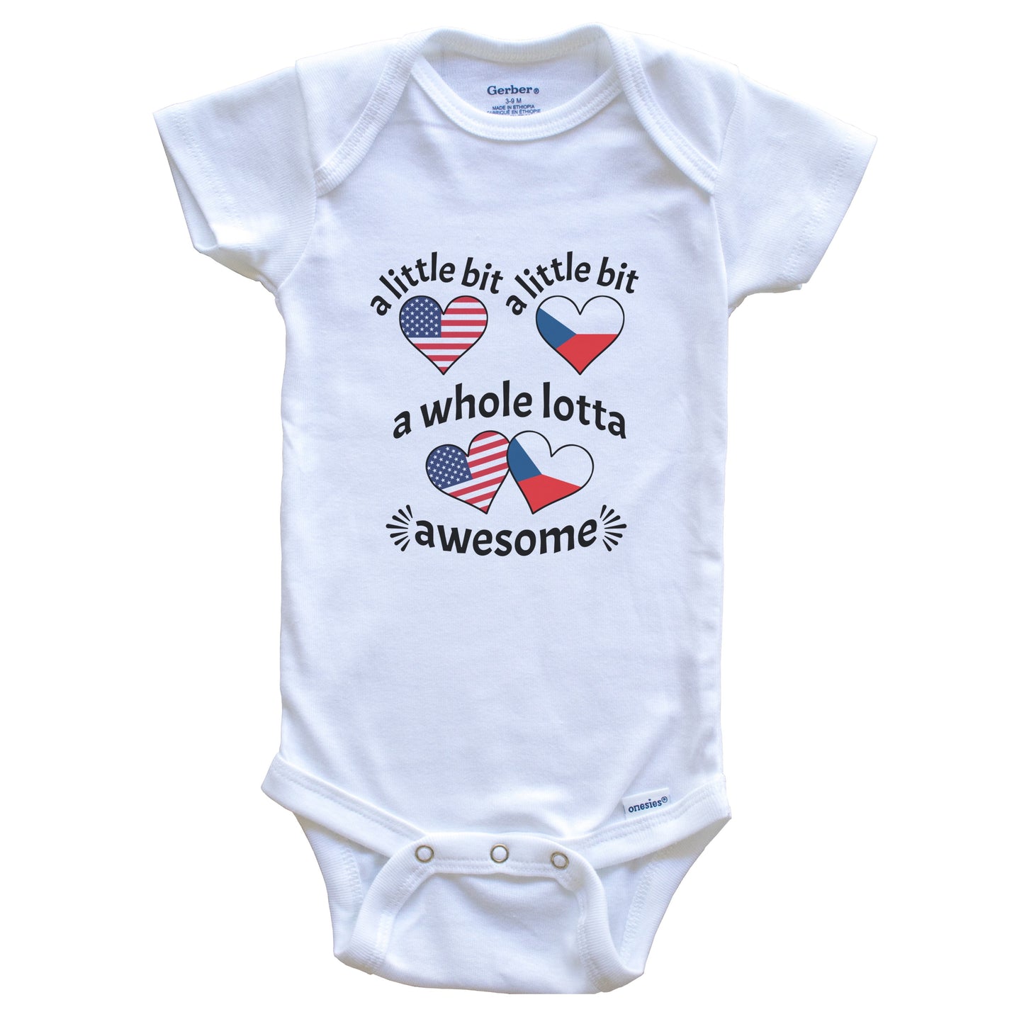 A Little Bit Czech American Czech Republic USA Heart Flags Baby Bodysuit