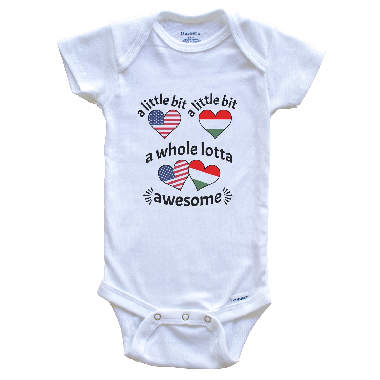 A Little Bit Hungarian American Hungary USA Heart Flags Baby Bodysuit