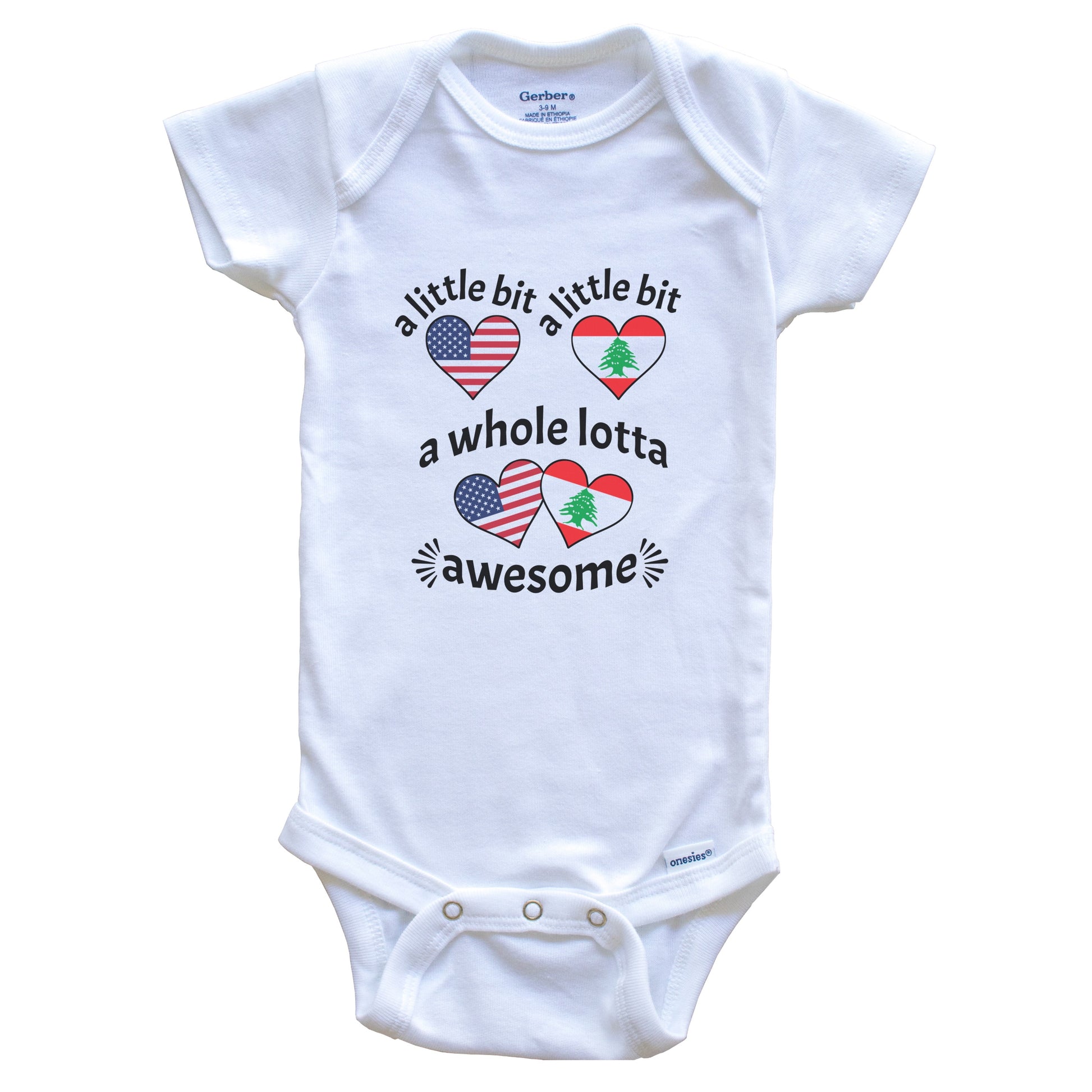 A Little Bit Lebanese American Lebanon USA Heart Flags Baby Bodysuit