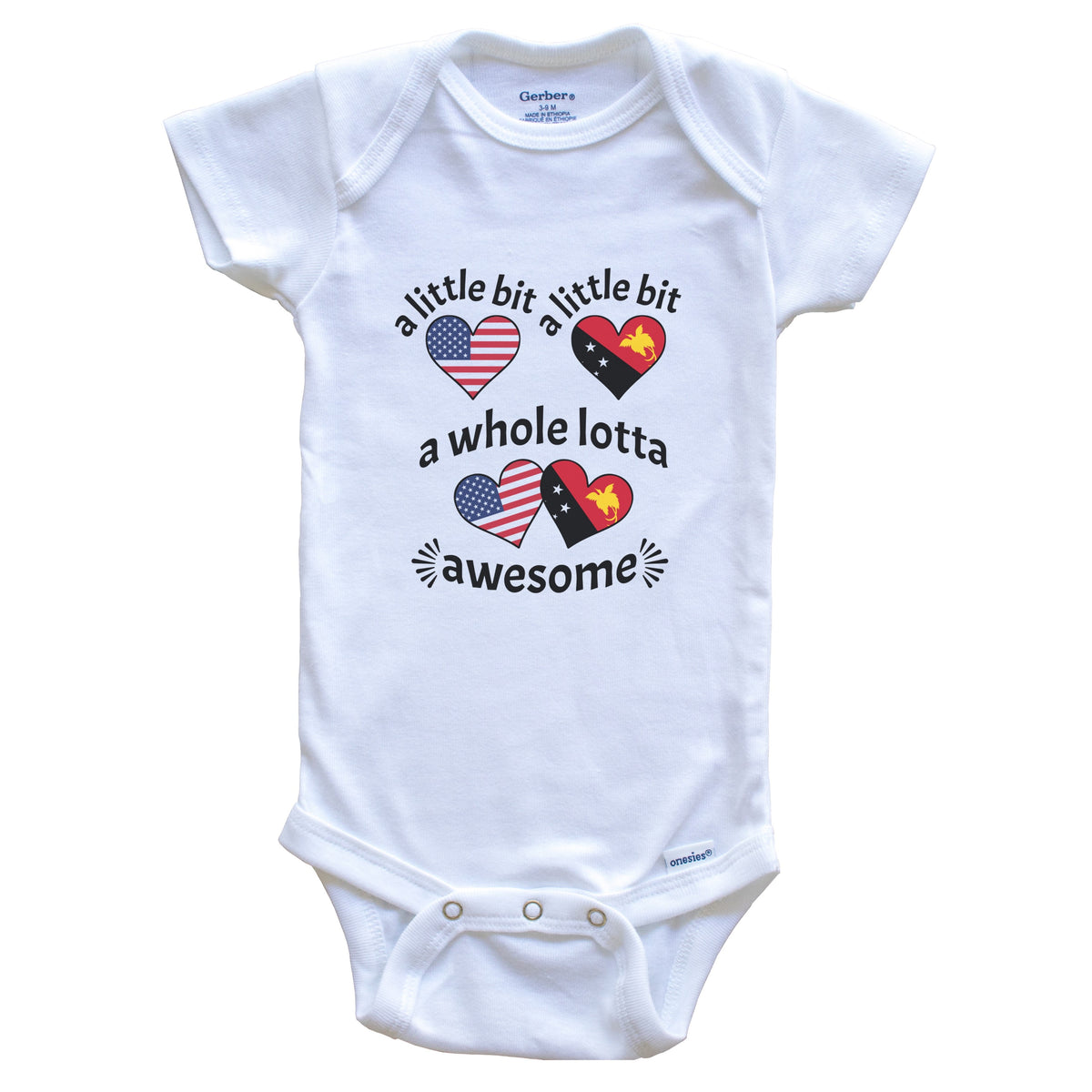 A Little Bit Papuan American Papua New Guinea USA Heart Flags Baby Bodysuit