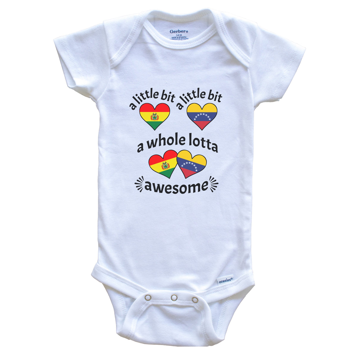 A Little Bit Bolivian Venezuelan Bolivia Venezuela Heart Flags Baby Bodysuit