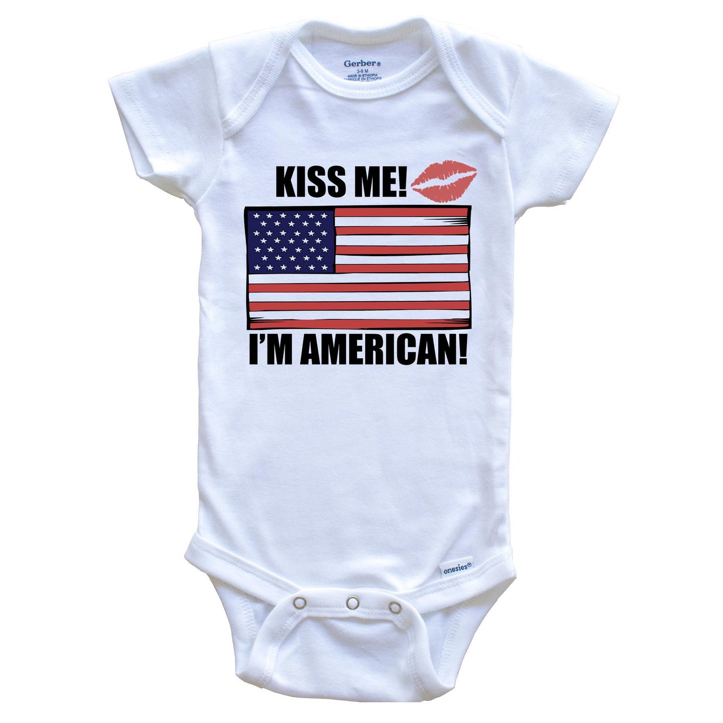 Kiss Me I'm American Cute USA Flag Baby Onesie