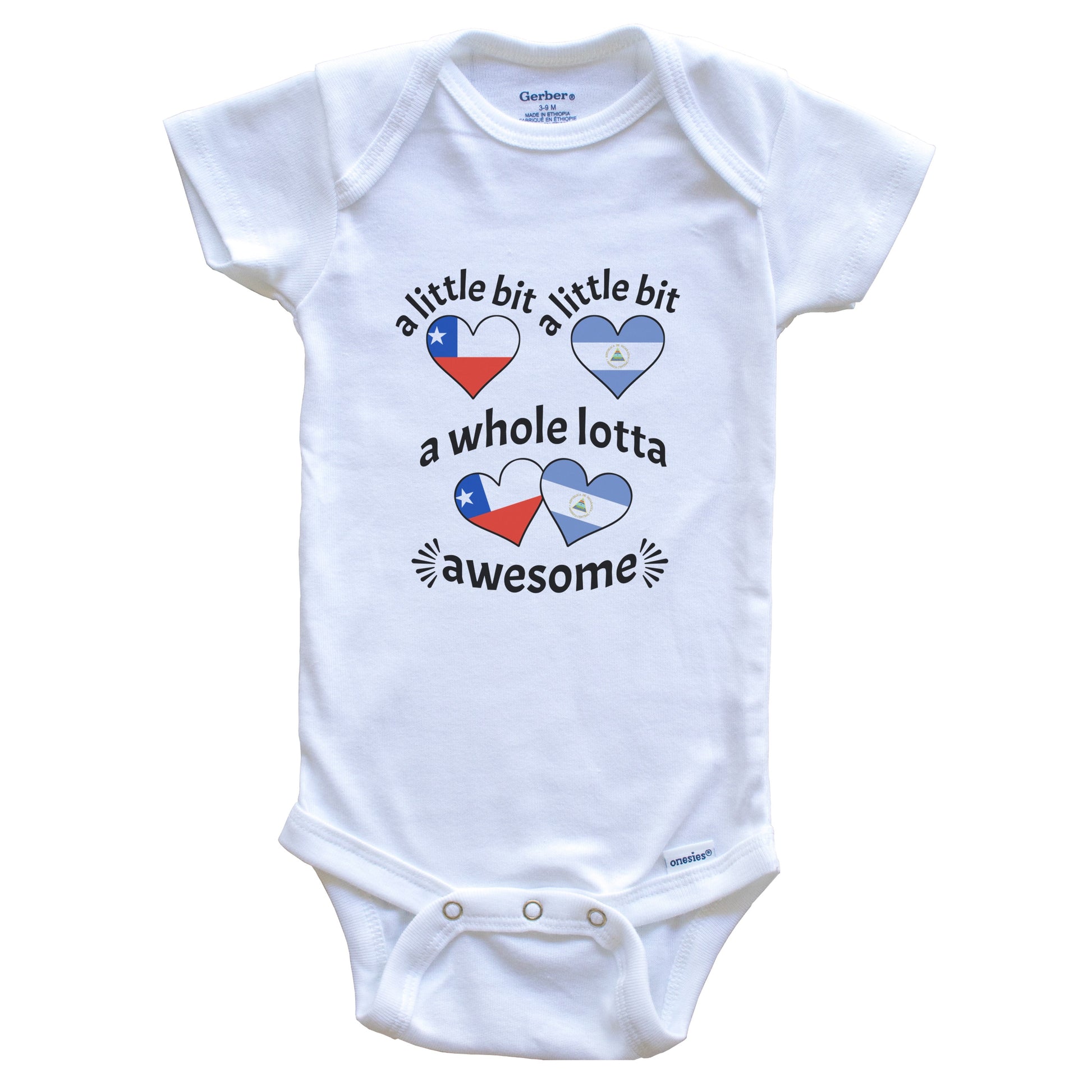 A Little Bit Chilean Nicaraguan Chile Nicaragua Heart Flags Baby Bodysuit