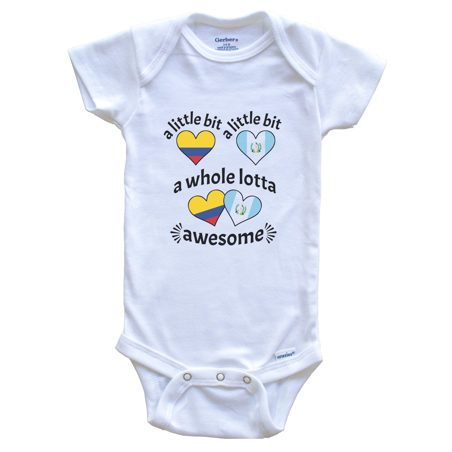 A Little Bit Colombian Guatemalan Colombia Guatemala Heart Flags Baby Bodysuit