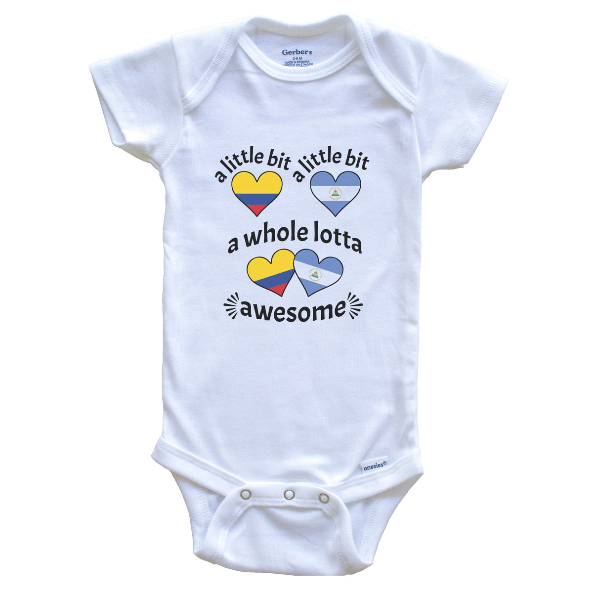 A Little Bit Colombian Nicaraguan Colombia Nicaragua Heart Flags Baby Bodysuit