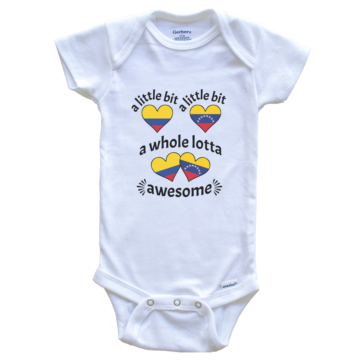 A Little Bit Colombian Venezuelan Colombia Venezuela Heart Flags Baby Bodysuit