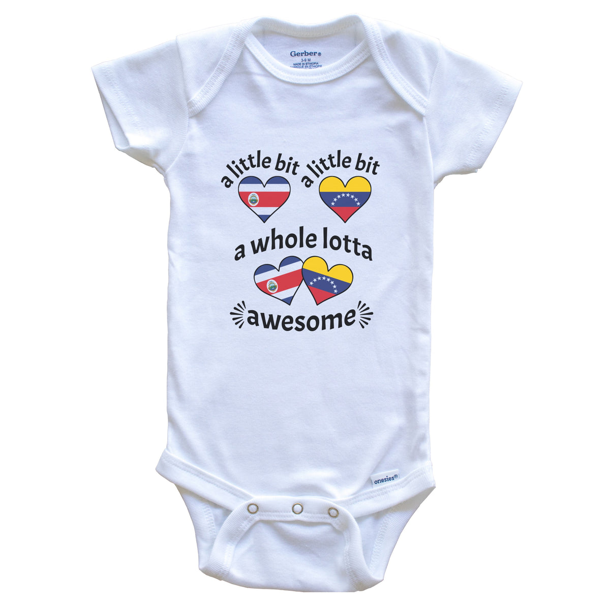 A Little Bit Costa Rican Venezuelan Costa Rica Venezuela Heart Flags Baby Bodysuit