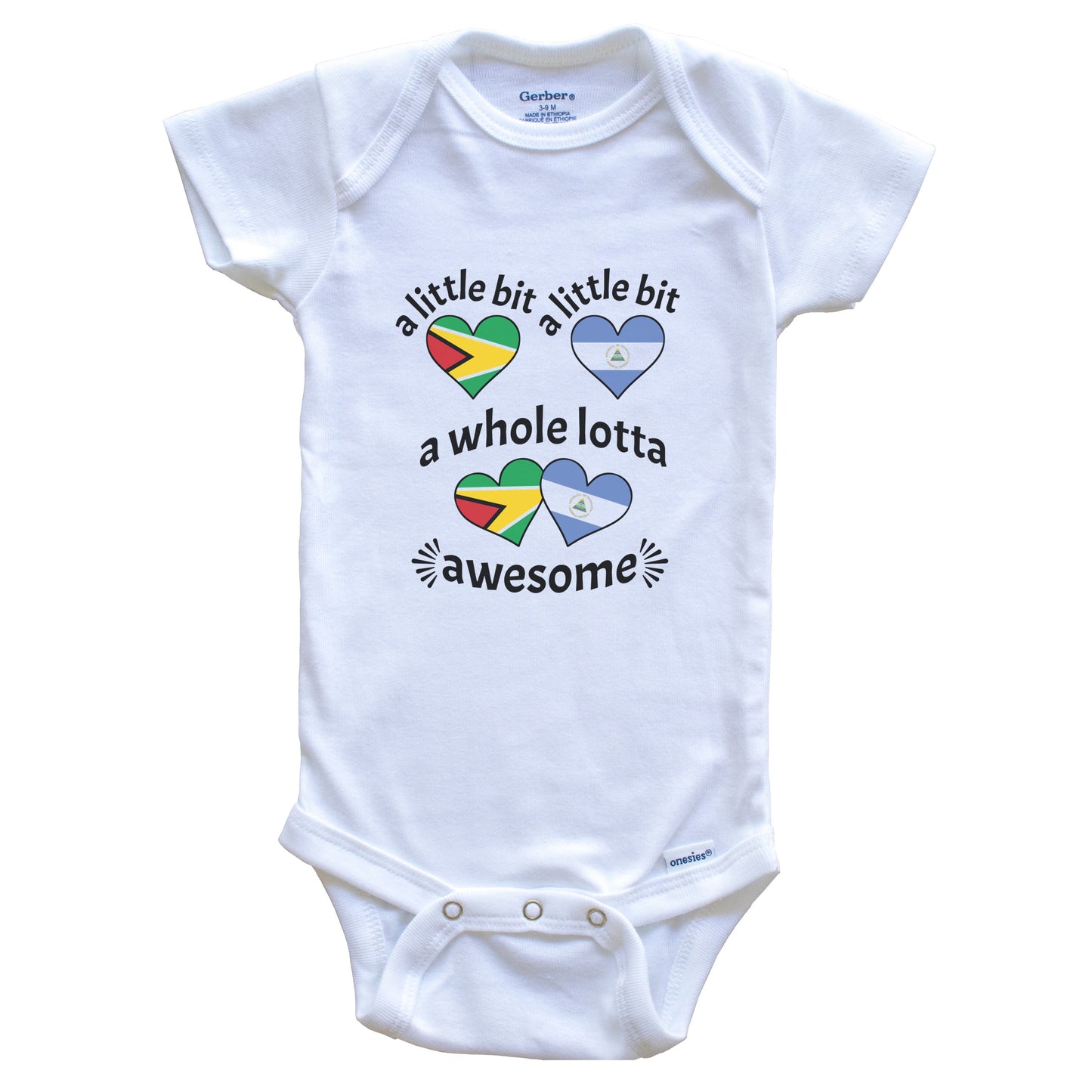 A Little Bit Guyanese Nicaraguan Guyana Nicaragua Heart Flags Baby Bodysuit