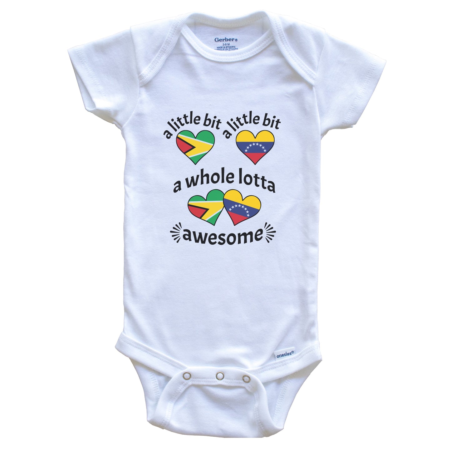 A Little Bit Guyanese Venezuelan Guyana Venezuela Heart Flags Baby Bodysuit
