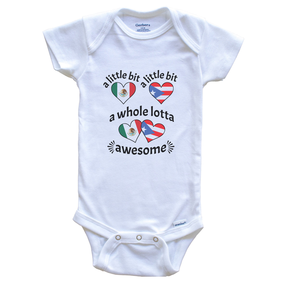 A Little Bit Mexican Puerto Rican Mexico Puerto Rico Heart Flags Baby Bodysuit