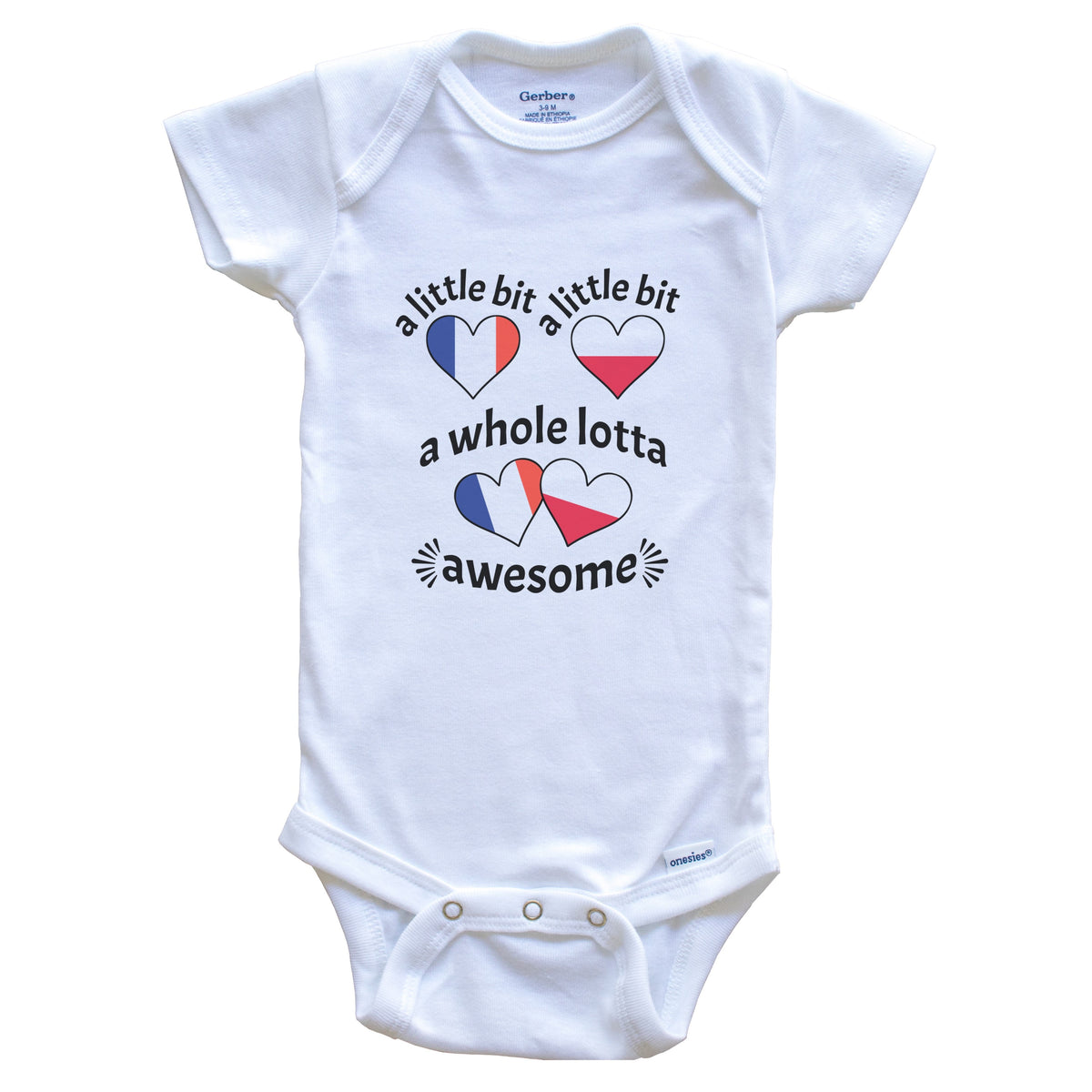 A Little Bit Polish French France Poland Heart Flags Baby Bodysuit