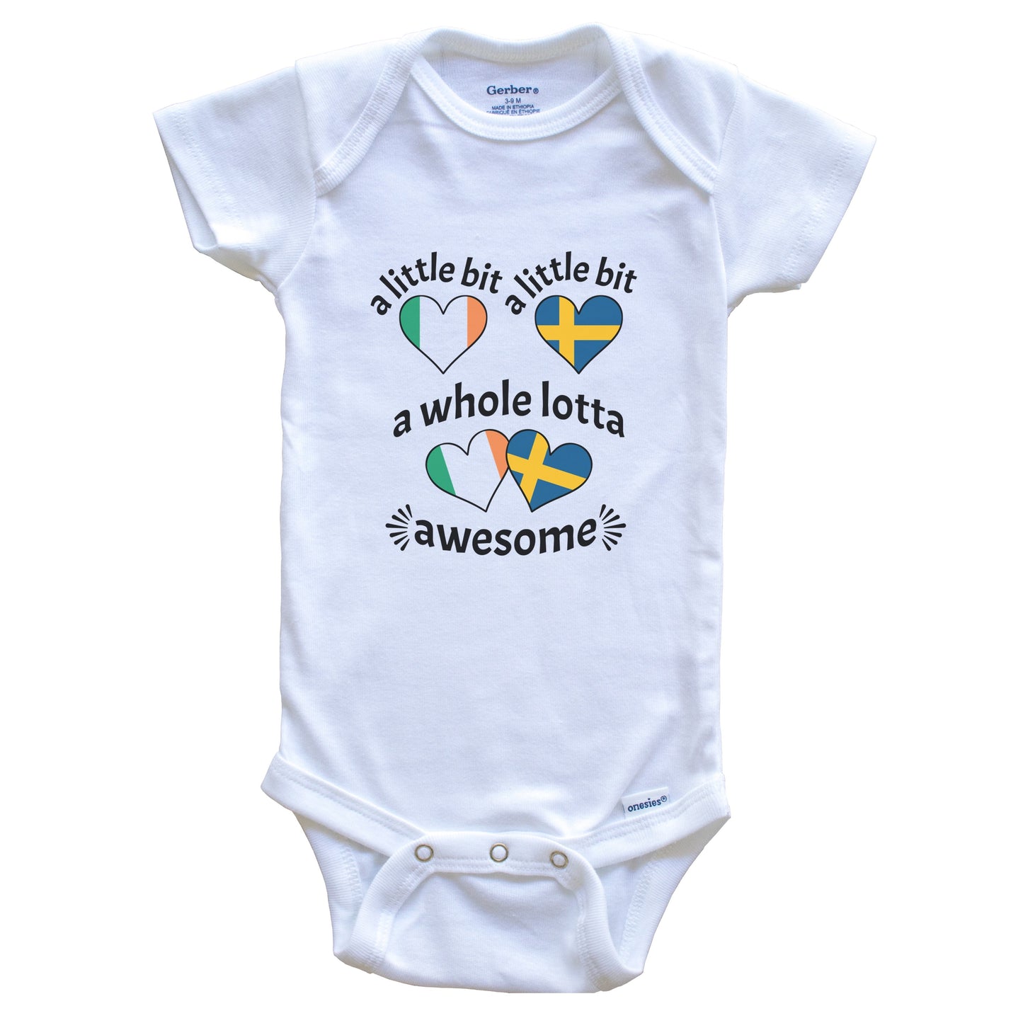 A Little Bit Irish Swedish Ireland Sweden Heart Flags Baby Bodysuit