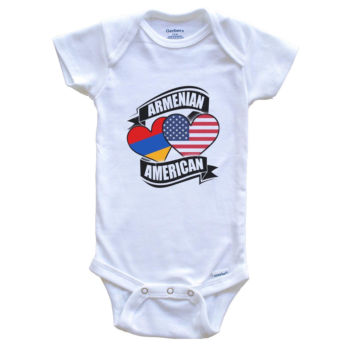 Armenian American Hearts USA Armenia Flags Baby Bodysuit