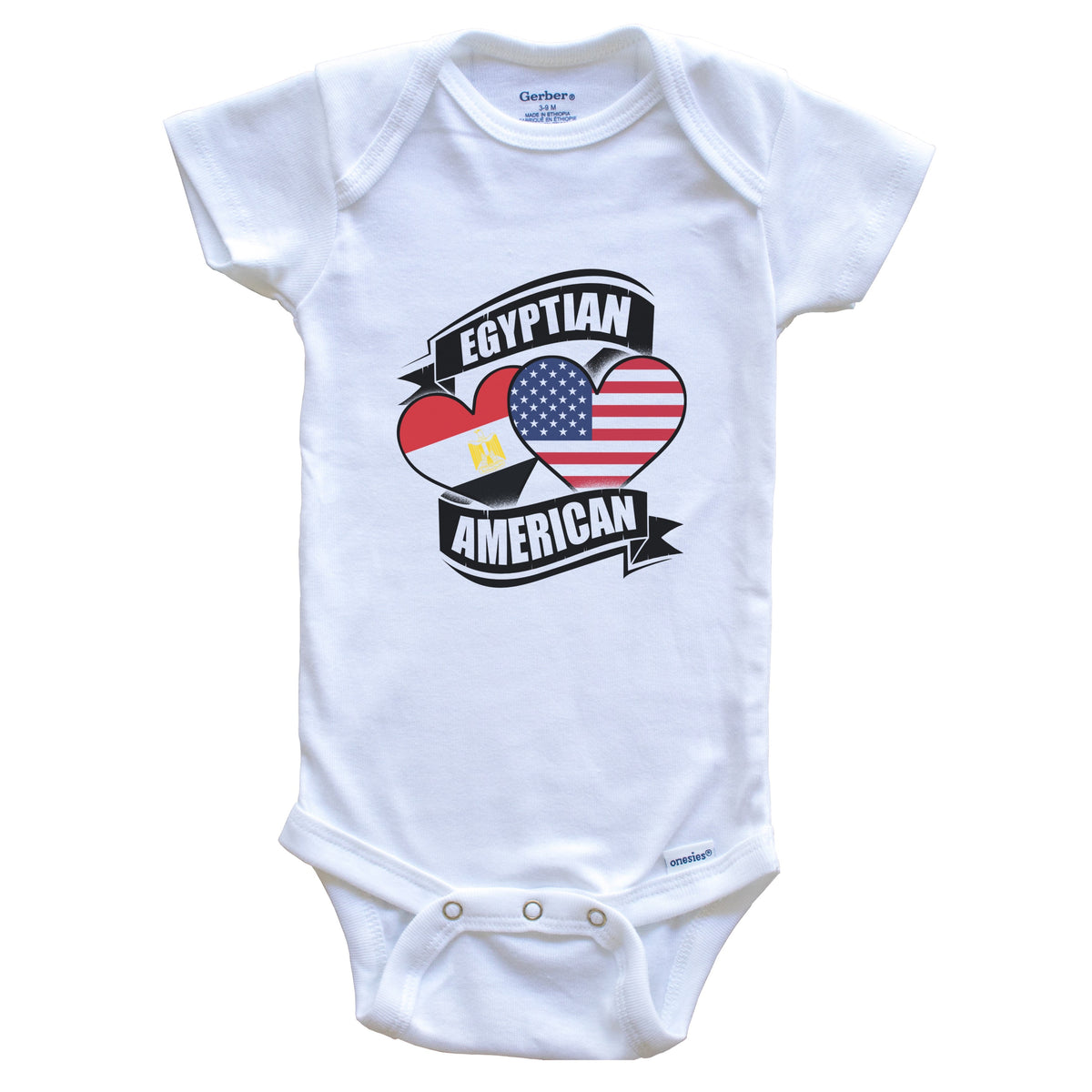 Egyptian American Hearts USA Egypt Flags Baby Bodysuit