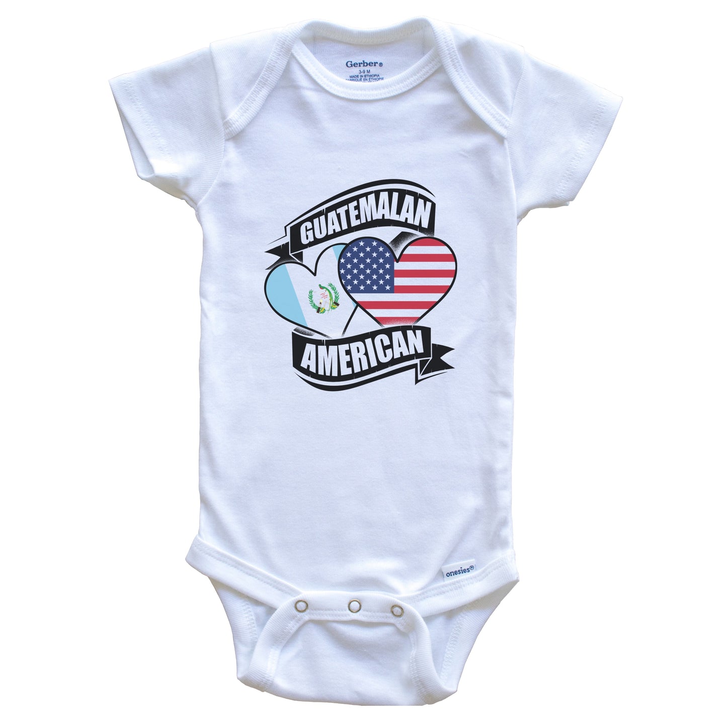 Guatemalan American Hearts USA Guatemala Flags Baby Bodysuit