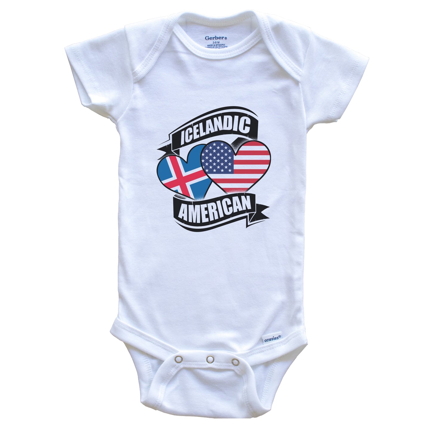 Icelandic American Hearts USA Iceland Flags Baby Bodysuit