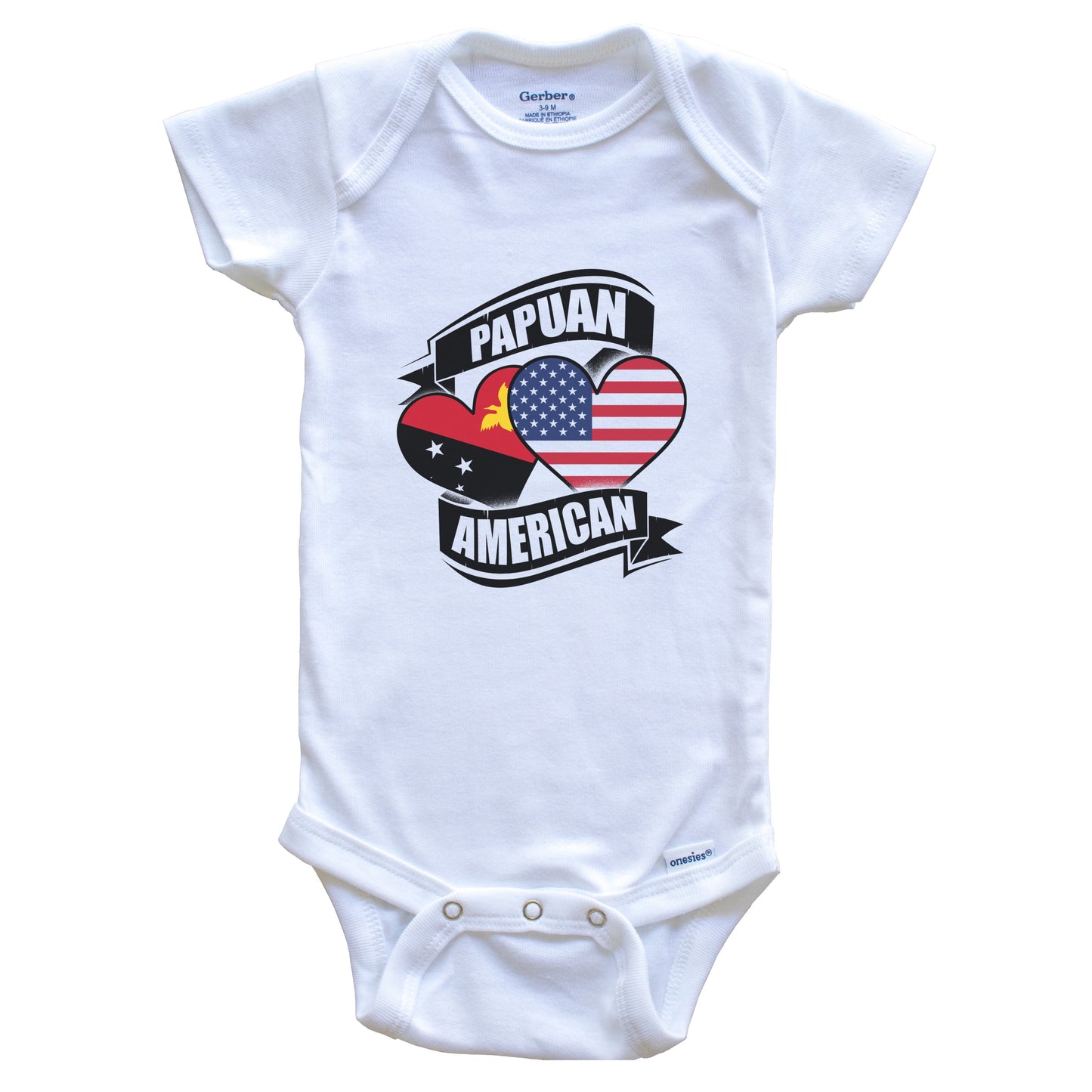 Papuan American Hearts USA Papua New Guinea Flags Baby Bodysuit