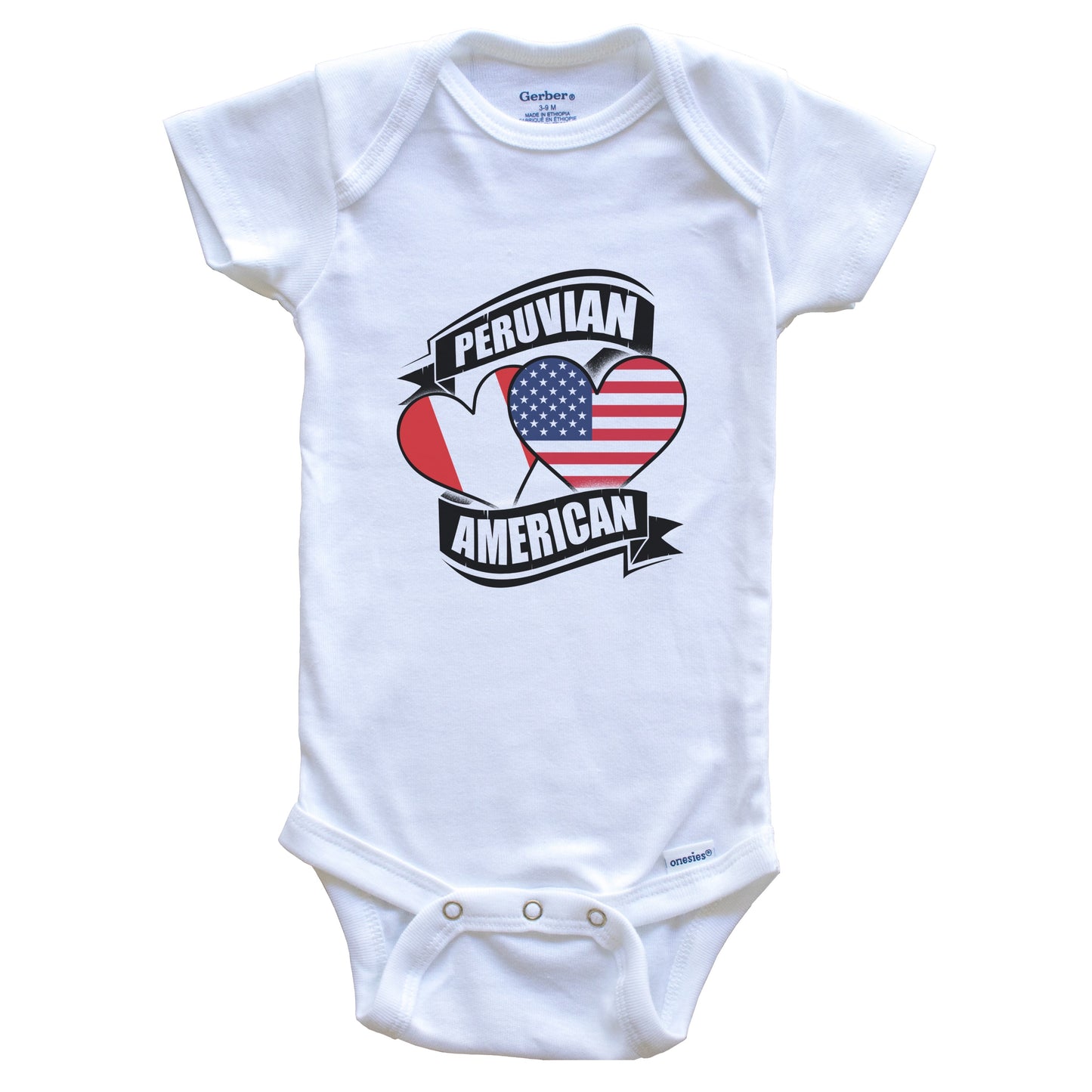 Peruvian American Hearts USA Peru Flags Baby Bodysuit