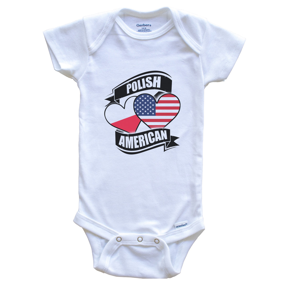 Polish American Hearts USA Poland Flags Baby Bodysuit