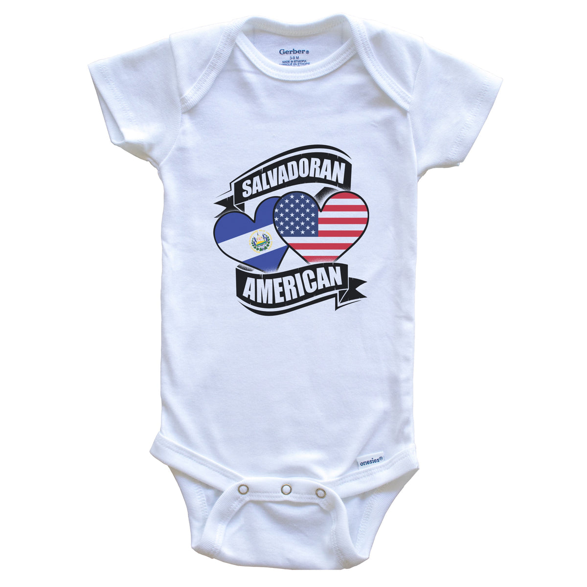 Salvadoran American Hearts USA El Salvador Flags Baby Bodysuit