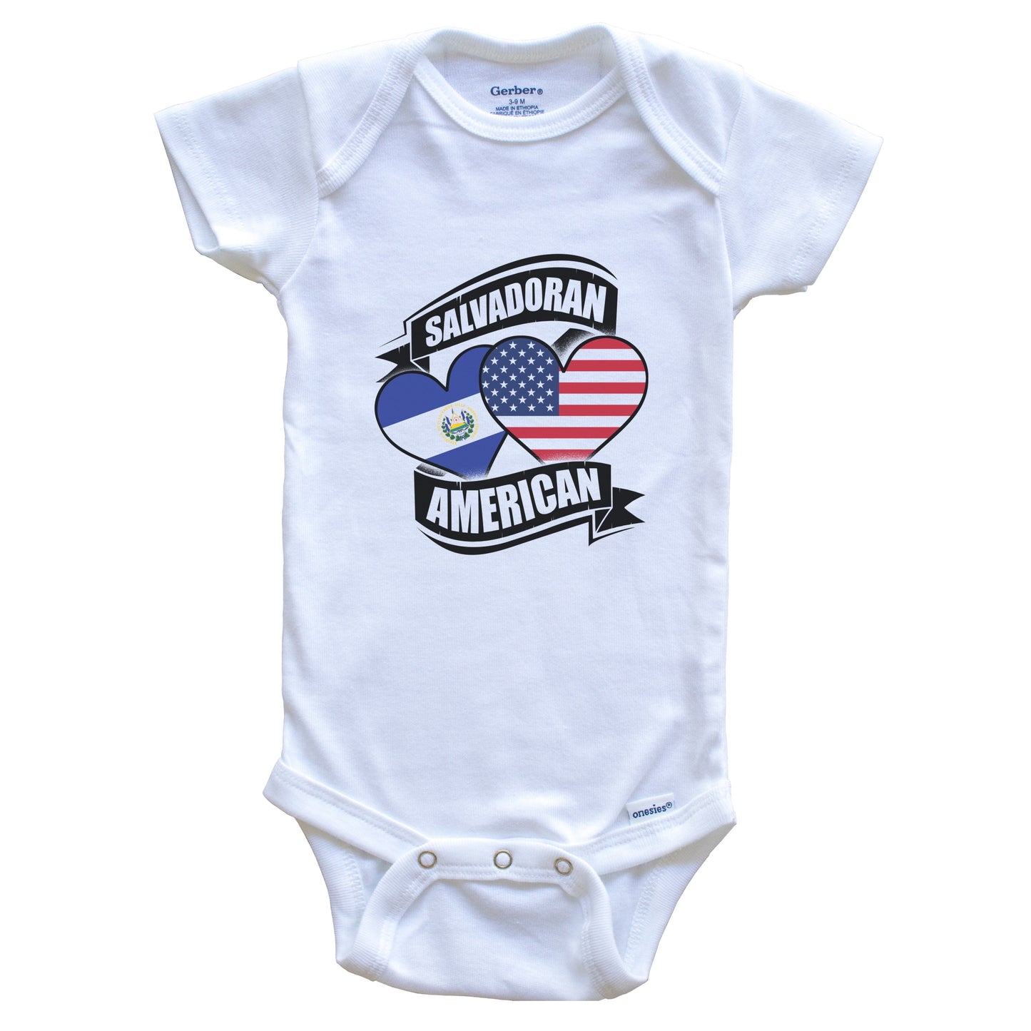 Salvadoran American Hearts USA El Salvador Flags Baby Bodysuit