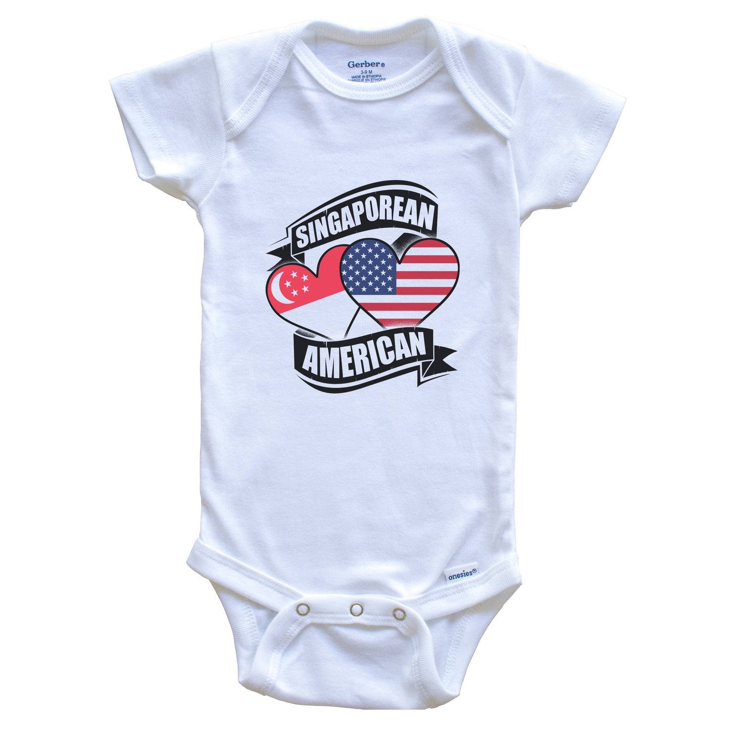 Singaporean American Hearts USA Singapore Flags Baby Bodysuit