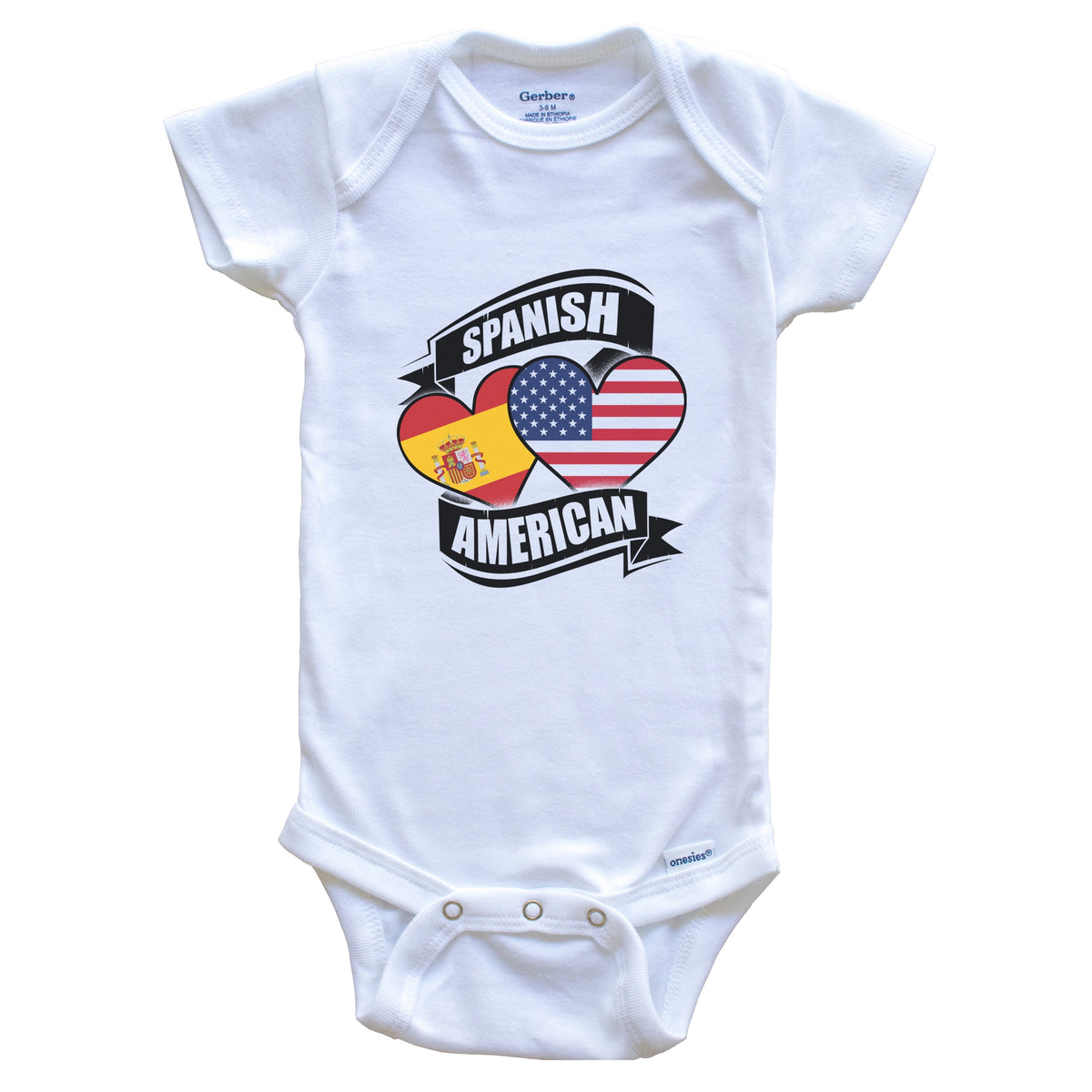 Spanish American Hearts USA Spain Flags Baby Bodysuit