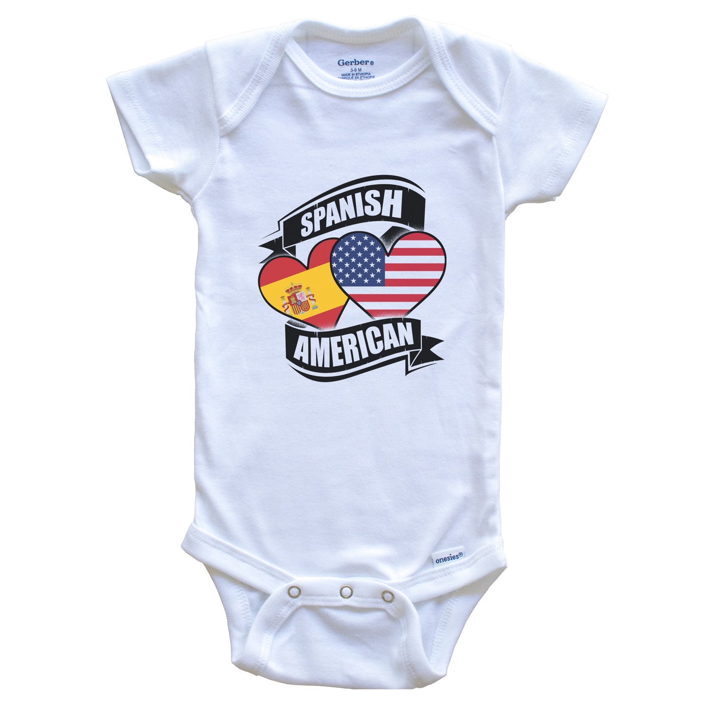 Spanish American Hearts USA Spain Flags Baby Bodysuit