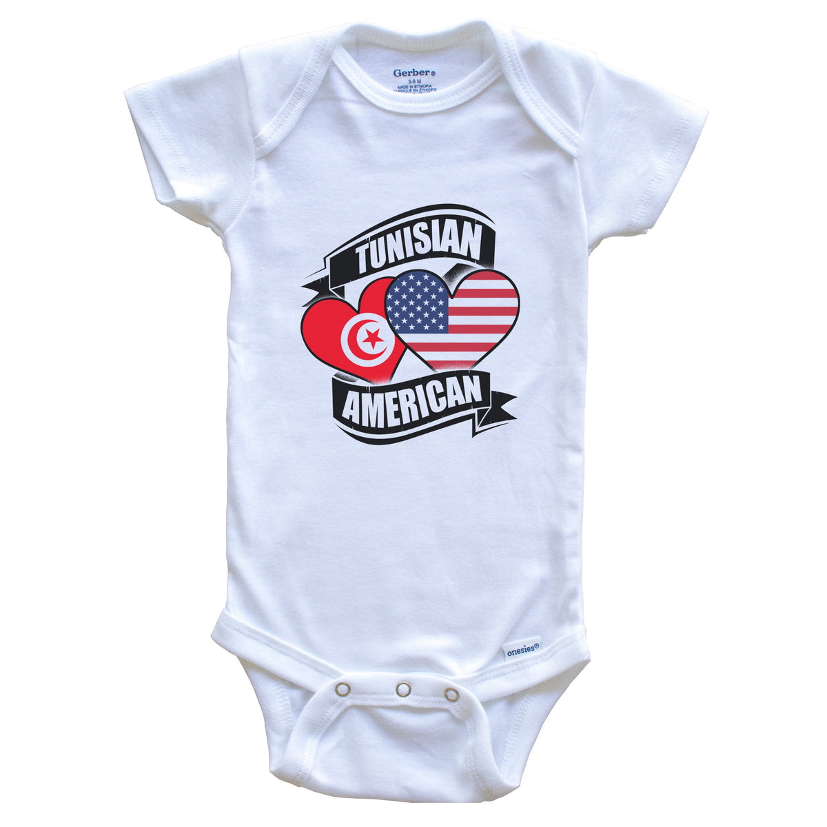 Tunisian American Hearts USA Tunisia Flags Baby Bodysuit