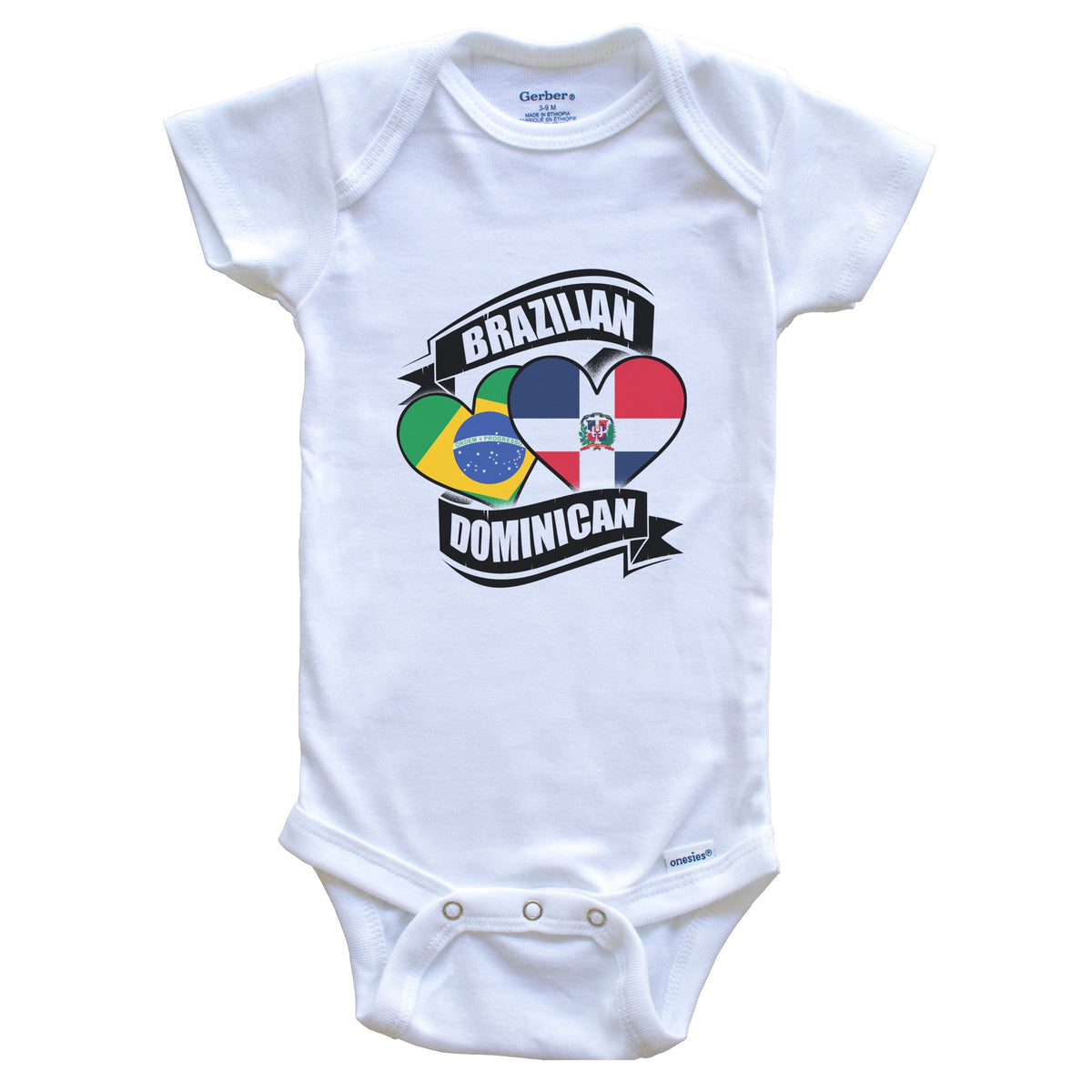 Brazilian Dominican Hearts Brazil Dominican Republic Flags Baby Bodysuit