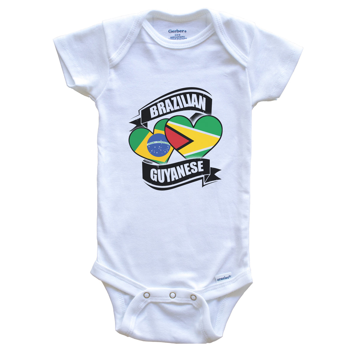Brazilian Guyanese Hearts Brazil Guyana Flags Baby Bodysuit