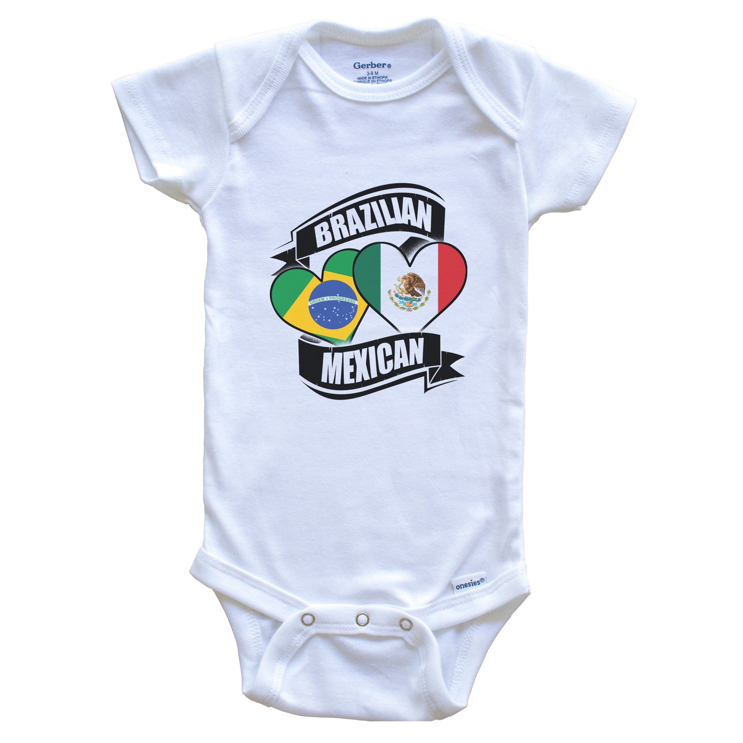 Brazilian Mexican Hearts Brazil Mexico Flags Baby Bodysuit