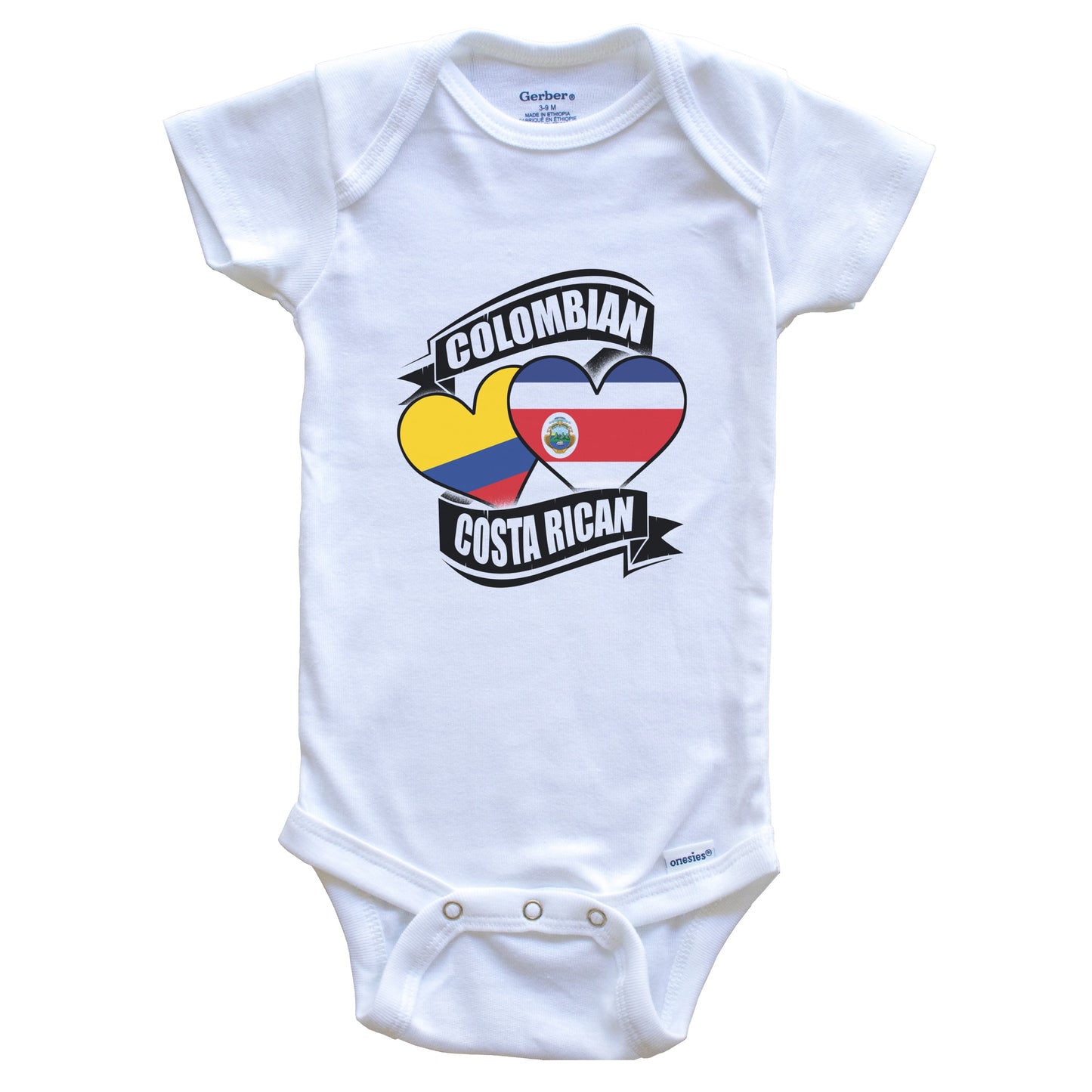 Colombian Costa Rican Hearts Colombia Costa Rica Flags Baby Bodysuit