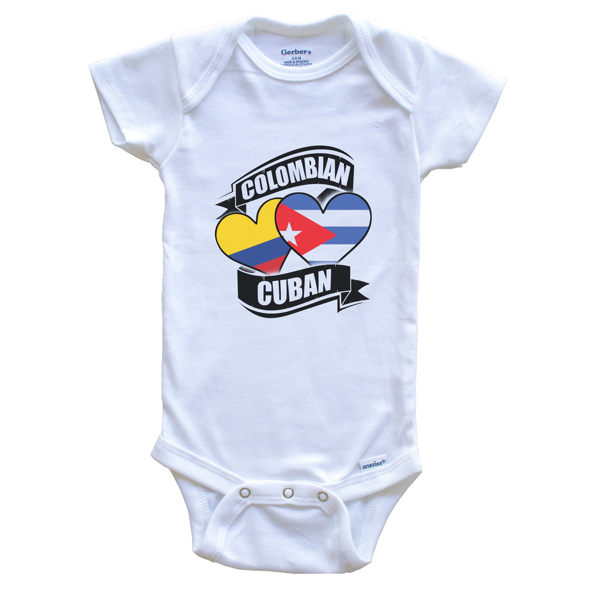 Colombian Cuban Hearts Colombia Cuba Flags Baby Bodysuit