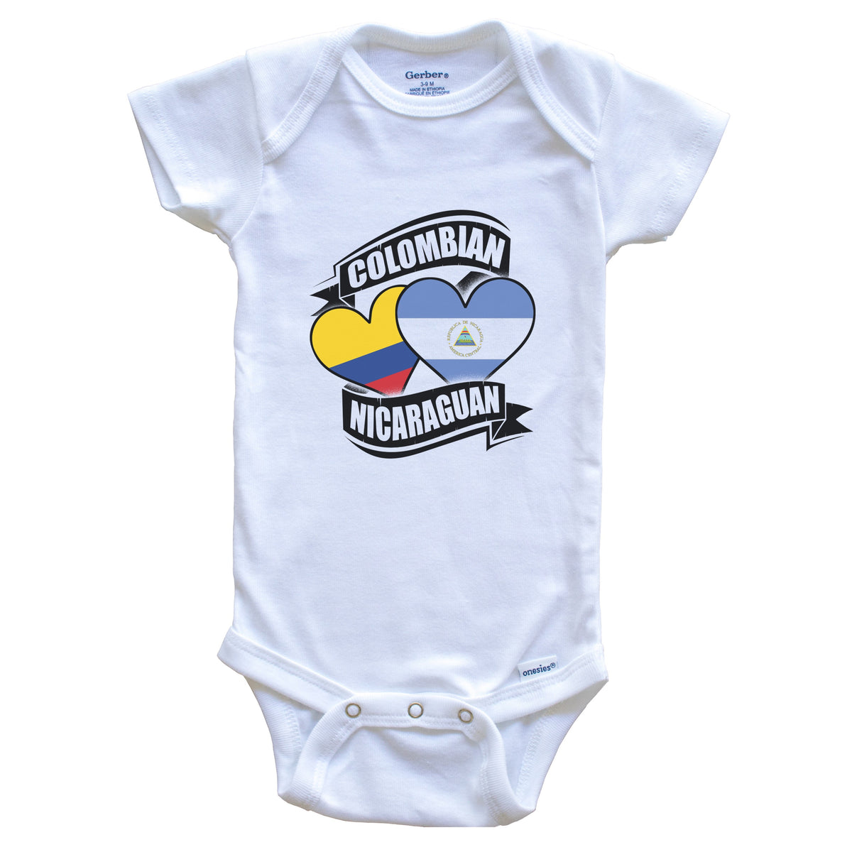 Colombian Nicaraguan Hearts Colombia Nicaragua Flags Baby Bodysuit