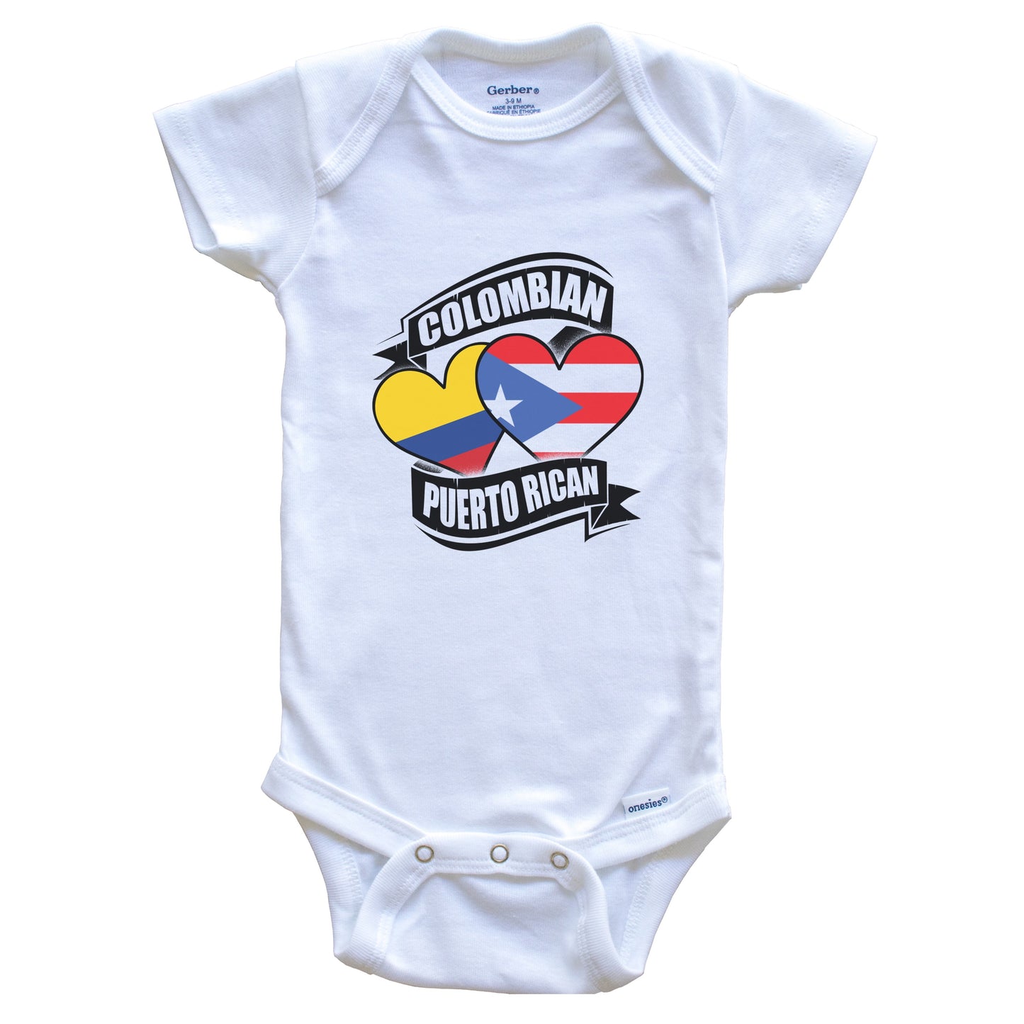 Colombian Puerto Rican Hearts Colombia Puerto Rico Flags Baby Bodysuit