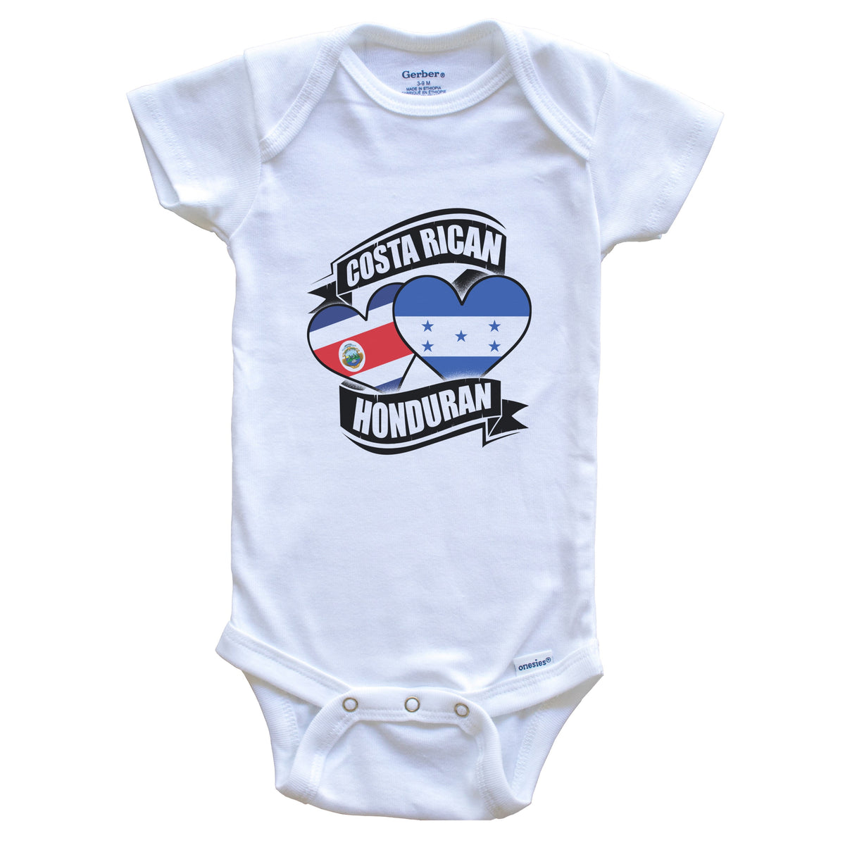 Costa Rican Honduran Hearts Costa Rica Honduras Flags Baby Bodysuit
