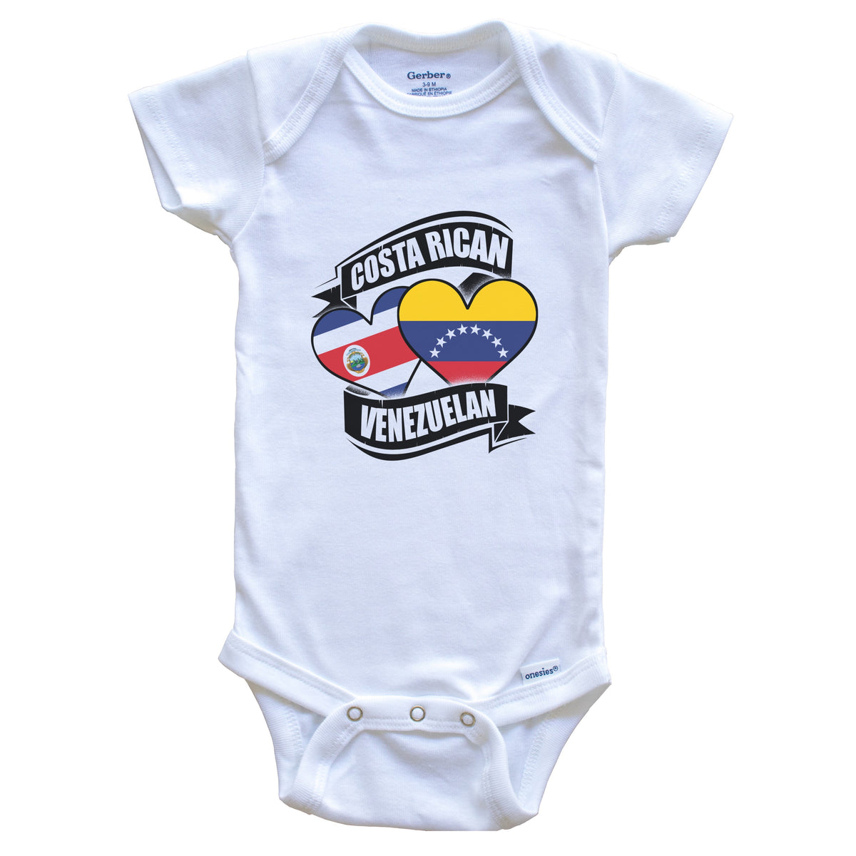 Costa Rican Venezuelan Hearts Costa Rica Venezuela Flags Baby Bodysuit