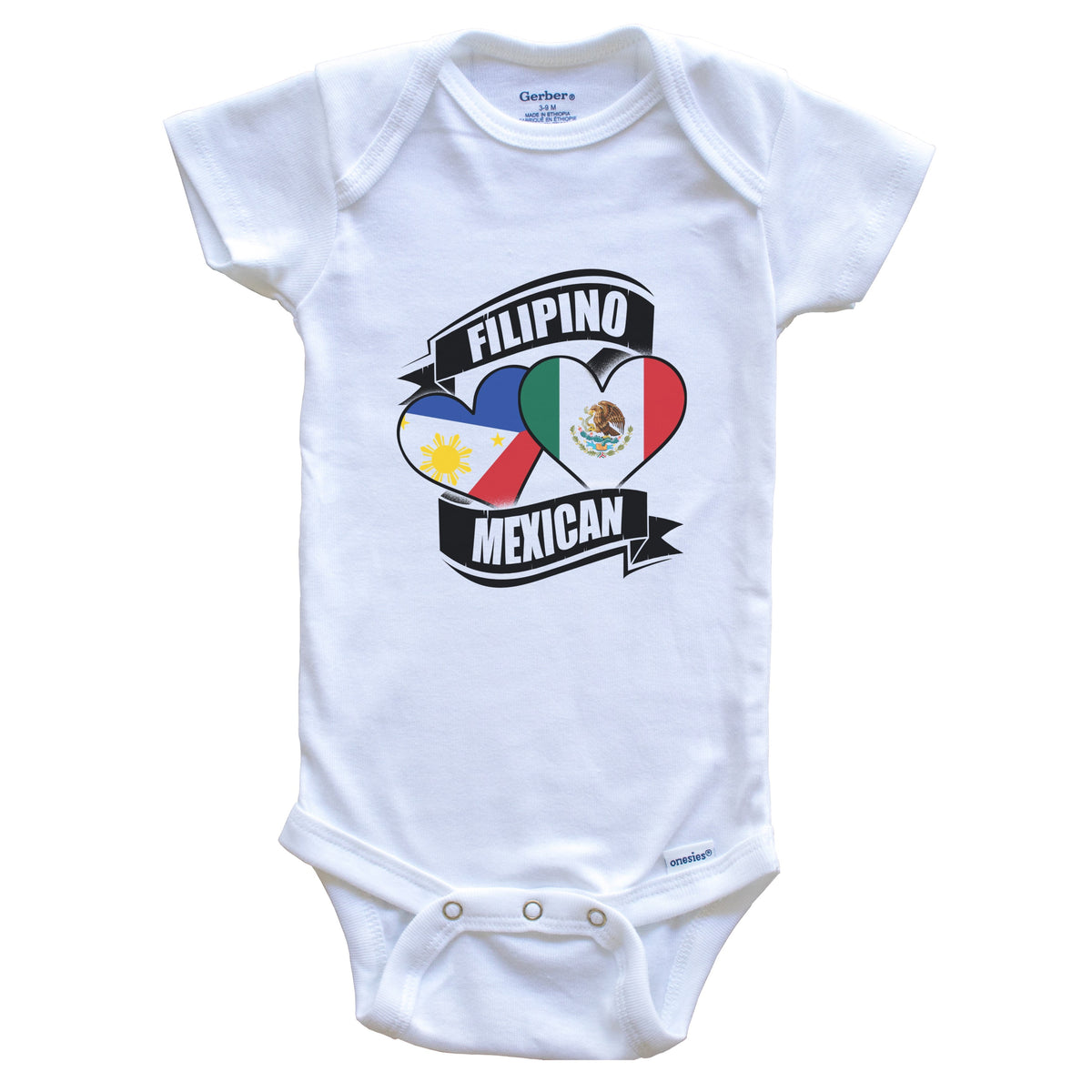 Filipino Mexican Hearts Philippines Mexico Flags Baby Bodysuit