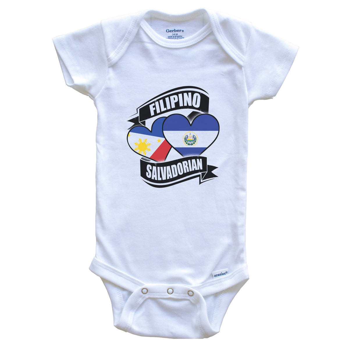 Filipino Salvadorian Hearts Philippines El Salvador Flags Baby Bodysuit