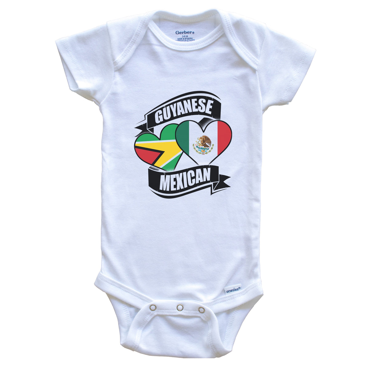 Guyanese Mexican Hearts Guyana Mexico Flags Baby Bodysuit