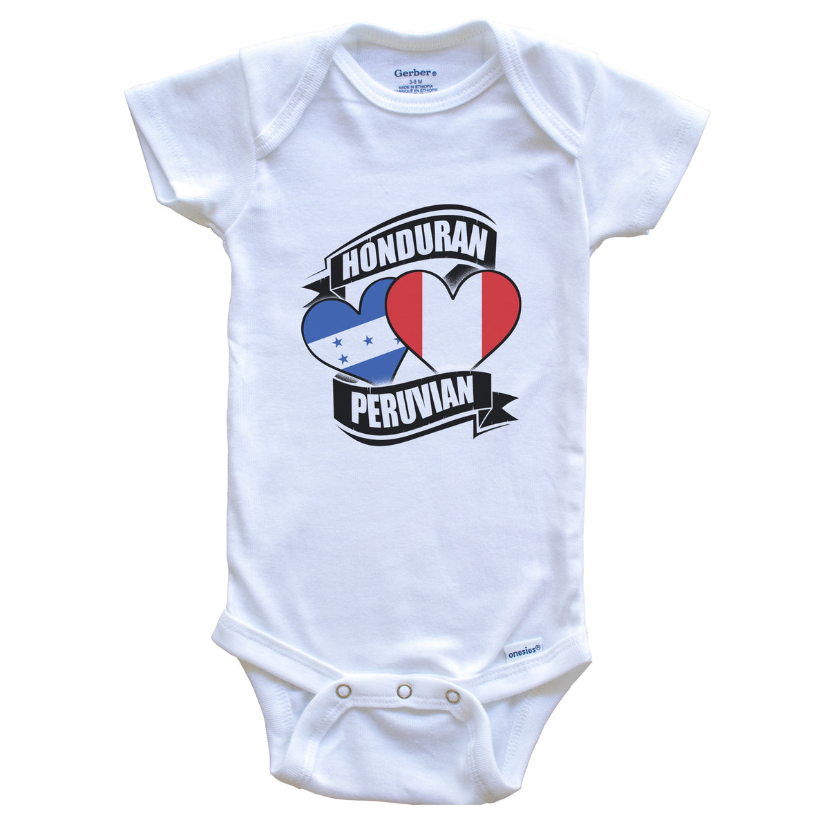 Honduran Peruvian Hearts Honduras Peru Flags Baby Bodysuit