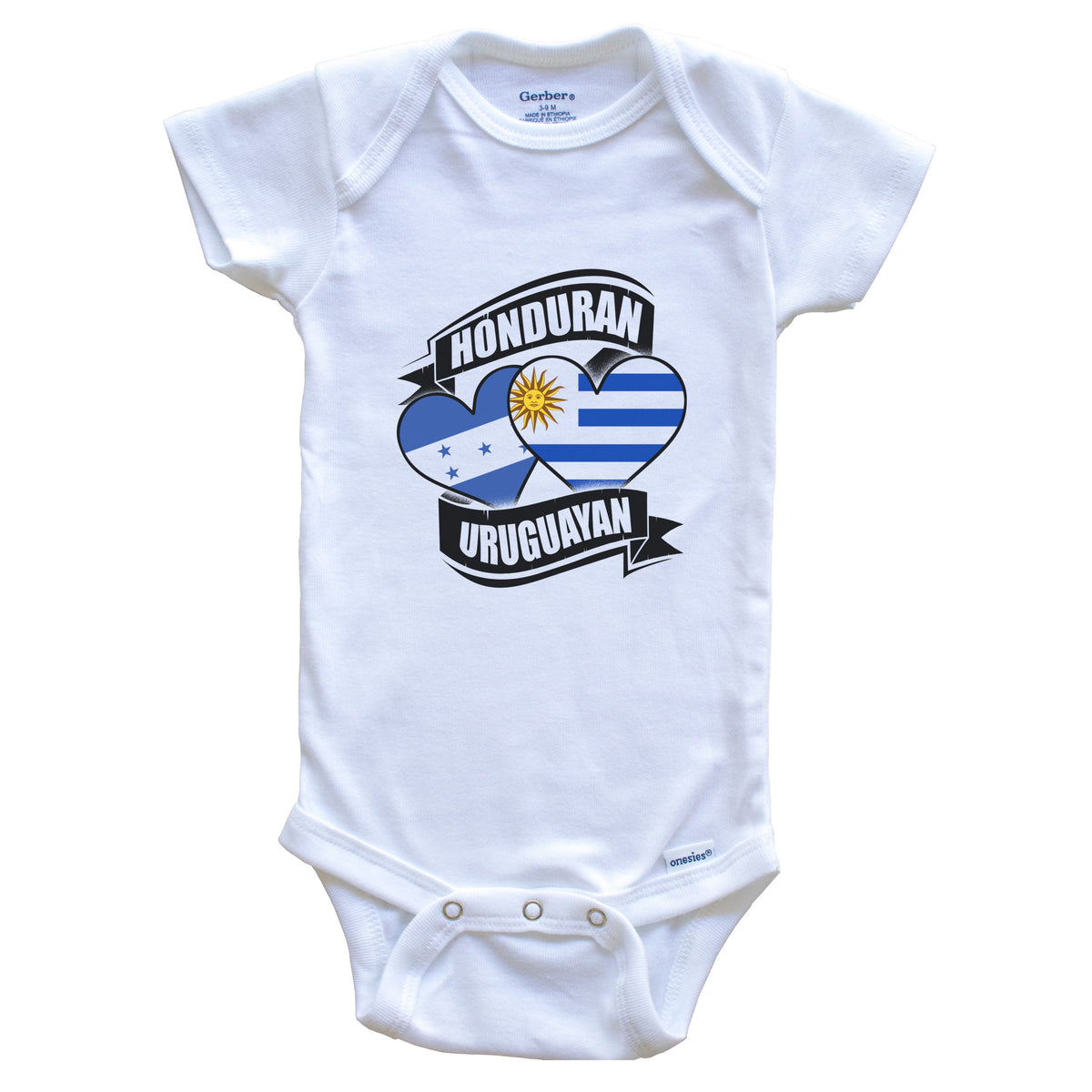 Honduran Uruguayan Hearts Honduras Uruguay Flags Baby Bodysuit