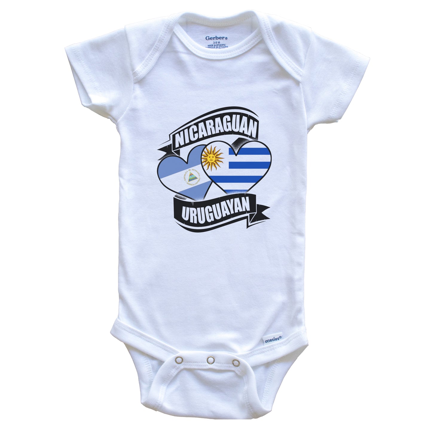 Nicaraguan Uruguayan Hearts Nicaragua Uruguay Flags Baby Bodysuit
