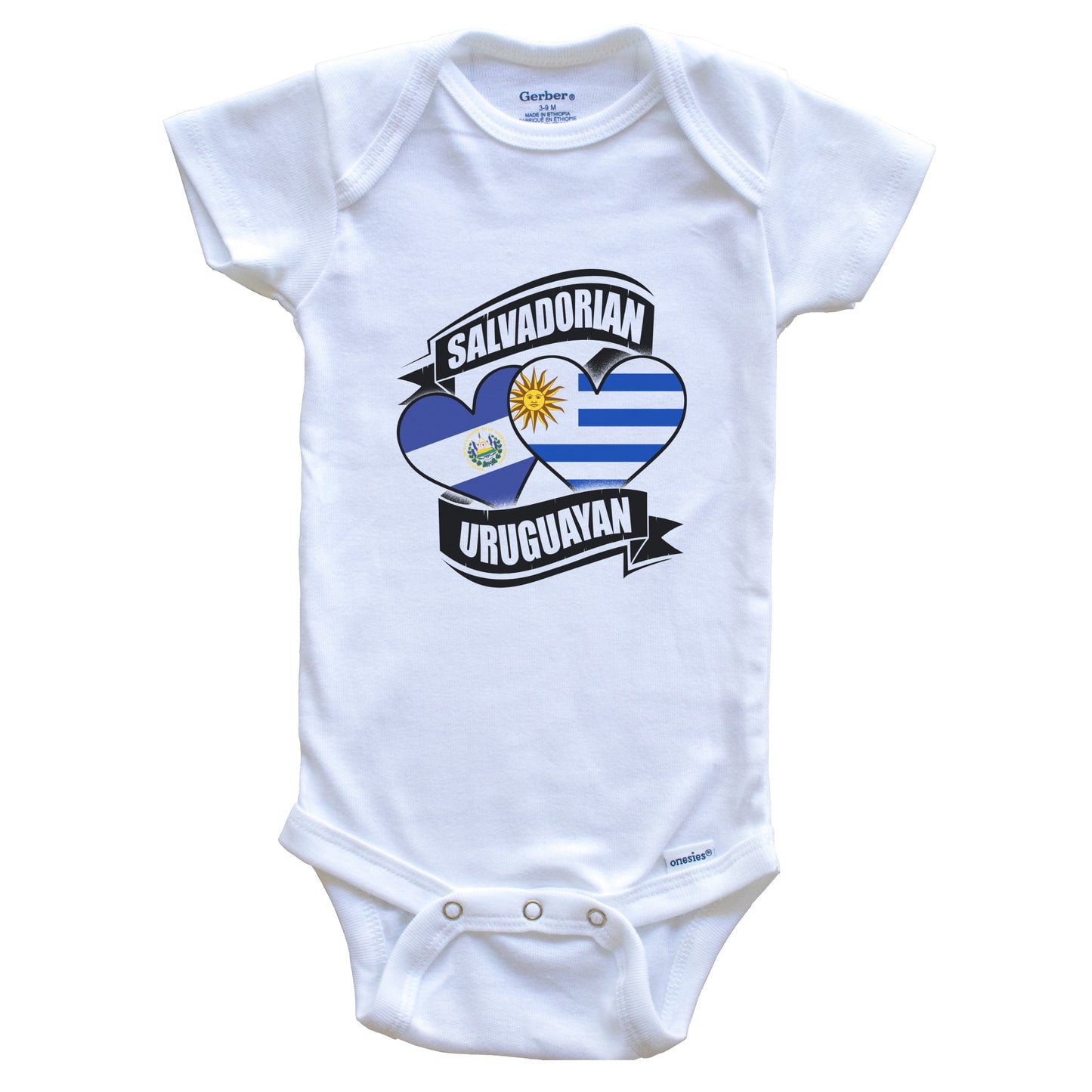 Salvadorian Uruguayan Hearts El Salvador Uruguay Flags Baby Bodysuit